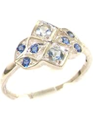 VINTAGE design 925 Solid Sterling Silver Natural Aquamarine & Sapphire Ring - Finger Sizes 4 to 12 Available