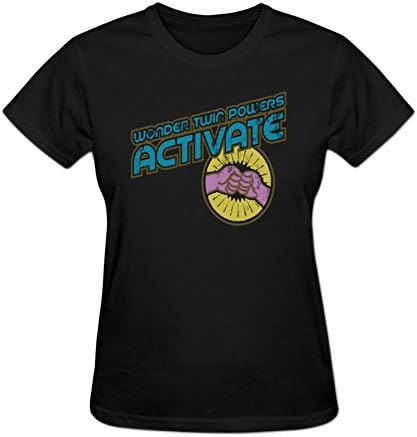 Sinony Women's Front Printed Wonder Twin Powers Graphic Crewneck T-Shirt S Black