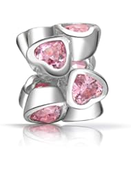 Bling Jewelry Pink CZ 925 Sterling Silver Heart Bead Fits Pandora Charms