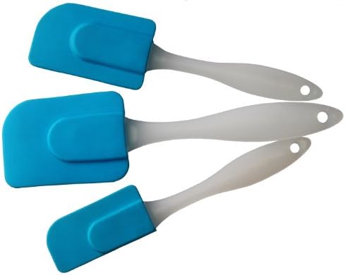 Silicone Spatula Set Blue - 3 pieces colourful kit with small & mini size and short & narrow handle - Multi purpose kitchen silicon rubber tool as flipper, turner & scraper - High heat resistant and perfect for nonstick cookery pan and baking