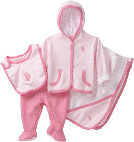 U.S. POLO ASSN. Baby-Girls Newborn Four Piece Pant Gift Set, Pink, 3-6 Months