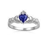 Bling Jewelry Sterling Silver Blue CZ Sapphire Color Heart Claddagh Ring - Size 6