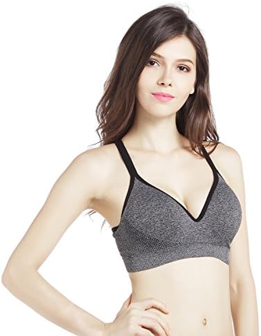 Women's Activewear Comfort Molded Cup Seamless Wire Free Sports Bra (Large, Black Grey Heather)