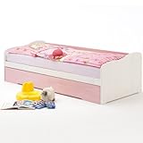 Funktionsbett LILLI, Kiefer massiv, weiß-rosa