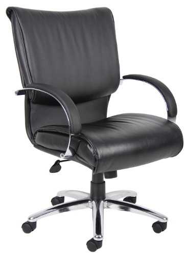 Boss Norstar B9706C Managers Leather Plus Mid Back Office Desk Chair with Chrome Base