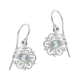 Sterling Silver Genuine Aquamarine Celtic Round Drop Earrings