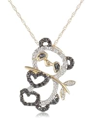 XPY 14k Yellow Gold Black and White Diamond Panda Bear Pendant (1/5 cttw), 18"