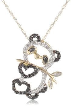 XPY 14k Yellow Gold Black and White Diamond Panda Bear Pendant (1/5 cttw), 18"