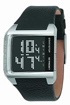 Diesel DZ7094 Black Leather Strap Stainless Steel Digital Watch