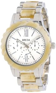 Breda Women's 1632-silver/horn Nora Horn Bezel and Silver Dial Watch