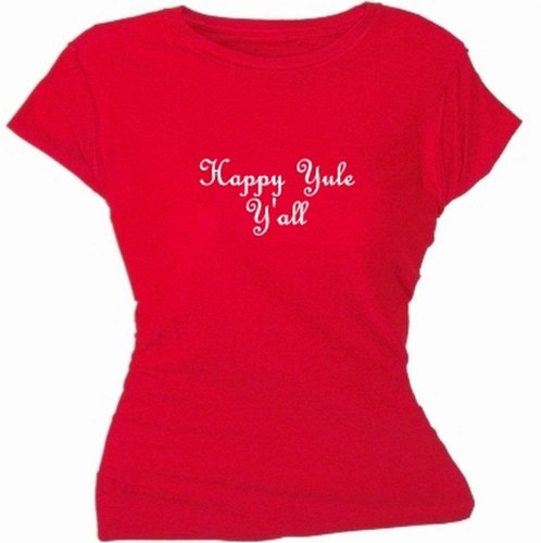 Flirty Diva Tees Womans SoftStyle T-Shirt-Happy Yule Yall-Red-White