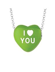 Sterling Silver 14mm Green enamel Sweethearts I HEART YOU Heart Pendant