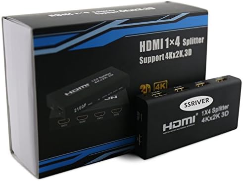 4k 1x4 Port HDMI Splitter, SSRIVER 2160p 4k/30hz HDMI v1.4 Splitter, Support 4Kx2K, 3D,1080p HDMI Signal Distributor(One input Four output)