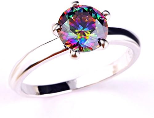 Women's Ring Plated Silver Colorful Aquamarine Zircon Plating 18K White Gold Filled Size 6-12 (12)