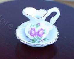 Miniature Pink Roses Pitcher and Washbasin in Porcelain