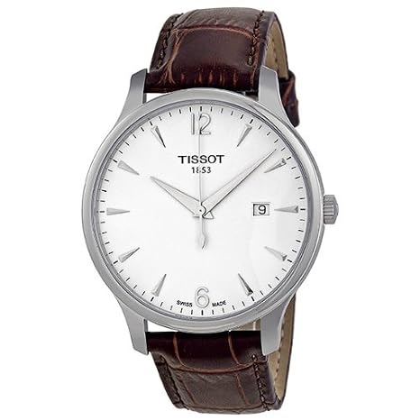 Tissot T Classic Tradition Silver Dial Brown Leather Mens Watch