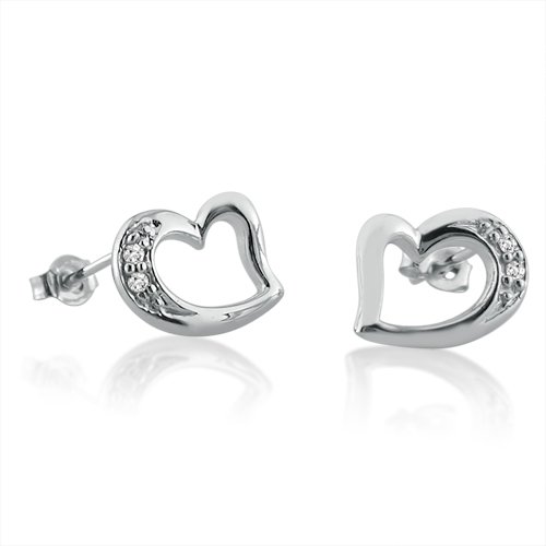 10K White Gold Heart Shape Diamond Stud Earrings .03ct