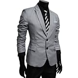 TheLees Mens casual peak lapels 2 button jacket blazer Gray Medium(US Small)