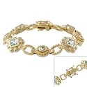 18k Gold over Silver Round & Square Blue Topaz Link Bracelet