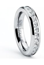 3MM High Polish Princess Cut Ladies Eternity Titanium Ring Wedding Band with CZ Size 4 To 9