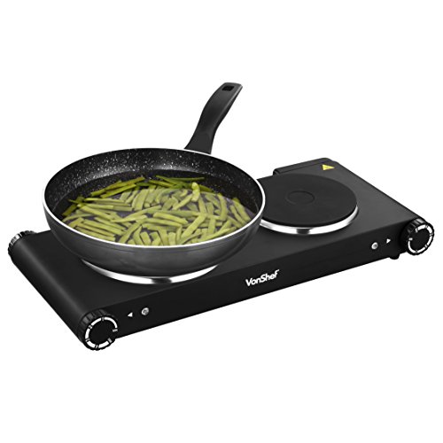 VonShef Premium Electrical Double Hot Plate / Table Top Hob 2500W Stainless Steel Black Home