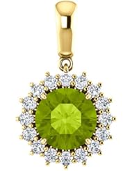 10K Yellow Gold 8.00mm Round Cut Peridot and Diamond Pendant -- LIFETIME WARRANTY
