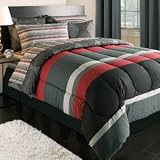 Black Gray Red Boys Kids Loft Style Twin Comforter Sham Sheet Set