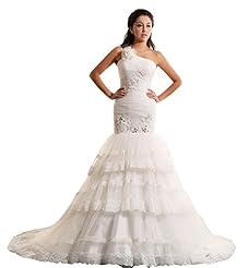 One Shoulder Lace Tiered Polyester/Viscose Mermaid Party Dress 