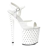 8 Inch White Sandal Rhinestone Shoes Sexy Stripper Shoes Spike Heel Open Toe Ankle Strap