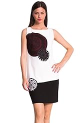 Asymmetric Applique Sleeveless Shift Elastane/Polyester/Viscose/Knit General Print  Dress
