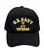Patchtown US Navy Veteran Hat/Ballcap Adjustable One Size Fits Most (Multiple Colors & Styles) (Black, Add American Flag)