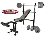 Competitor Starter Weight Bench With 50kg Vinyl Weight Set With Barbell & Dumbell Bars