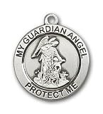 Sterling Silver Guardian Angel Pendant with Stainless Silver Lite Curb Chain 18 inch