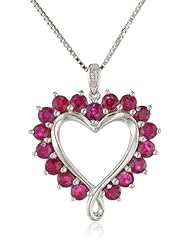 Sterling Silver Ruby and Diamond-Accented Love Heart Pendant Necklace, 18"