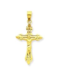 14K Yellow Gold Crucifix Pendant Charm Jewelry