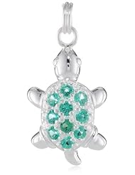 Sterling Silver Created Emerald Turtle Charm