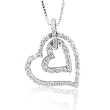 14k White Gold Two Hearts Diamond Pendant Necklace (HI, SI-I, 0.25 carat)