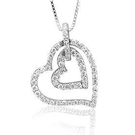 14k White Gold Two Hearts Diamond Pendant Necklace (HI, SI-I, 0.25 carat)