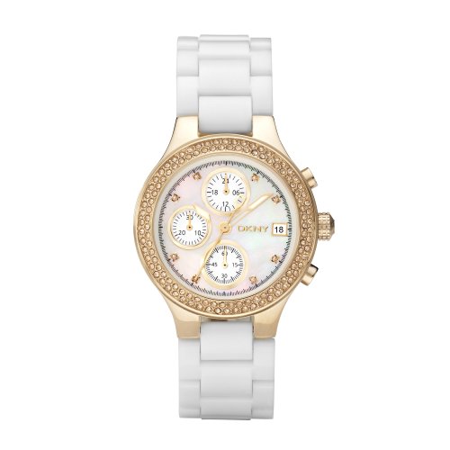 DKNY Chronograph Crystal MOP White PU Ladies Watch NY8102