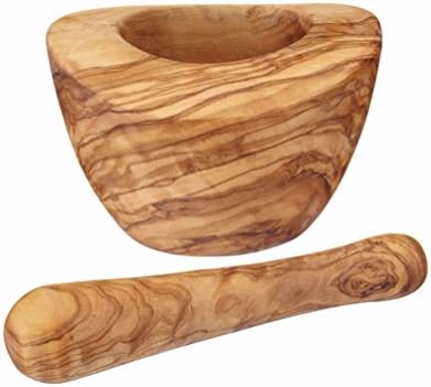Cucina Priolo - Unique Natural Handcrafted Olive Wood Mortar & Pestle with Wavy Edge