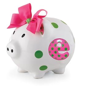 Baby Girl Pink Initial Ceramic Piggy Bank, Letter EBaby Girl Pink Initial Ceramic Piggy Bank
