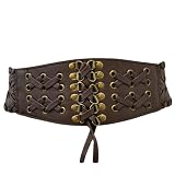 Brown Wide Weaved Lace Up Elastic Cinch Belt