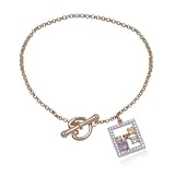 18k Yellow Gold Overlay Sterling Silver Multi-Gemstone and Diamond Square Charm Bracelet, 7.25