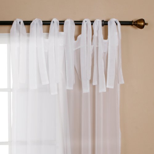 Best Home Fashion Sheer Voile Curtains Tie Top White 56"W x 84"L