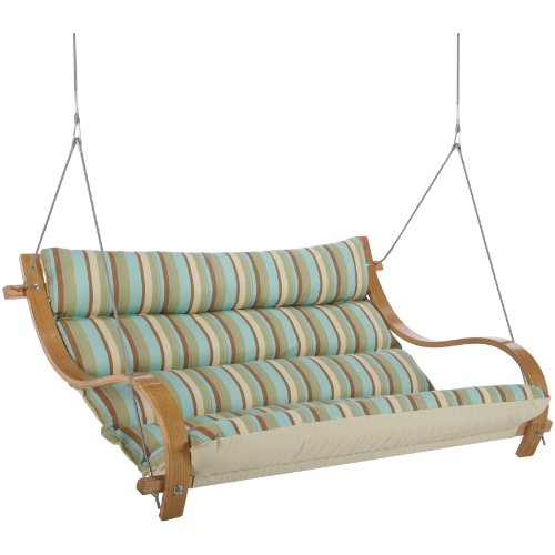 Hatteras Hammocks CSGX Skygazer Series Deluxe Cushioned Double Swing with Oak Arms, Spring Bay Stripe