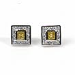 Men's Sterling Silver Earrings with Yellow Topaz and Clear CZ - Square - 11 x 11 mm