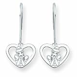 14k White Gold Disney Cinderella Heart Dangle Wire Earrings