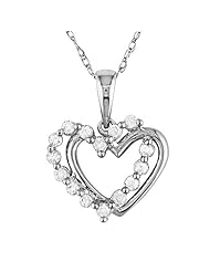 10K white gold 1/5ctw diamond heart pendant with 17 inch chain