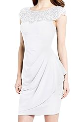 Scoop Neck Short Beaded Pleated Chiffon Evening Dress/Prom Dress/Party Dress/Wedding Dress 