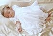 Infant white batiste cotton Hannah dress. Hand embroidered. Heirloom baby clothes.